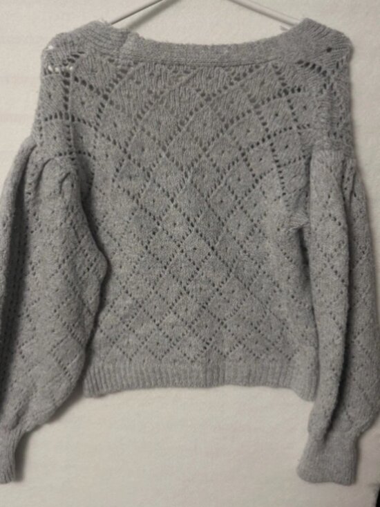 Maeve by Anthropologie Pointelle Knit Cardigan Gray Womens Med Jeweled Buttons - Picture 4 of 6